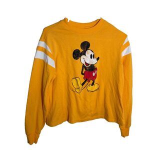 Disney Parks Sweatshirt Women's Small Yellow Mickey Mouse Cropped Pullover